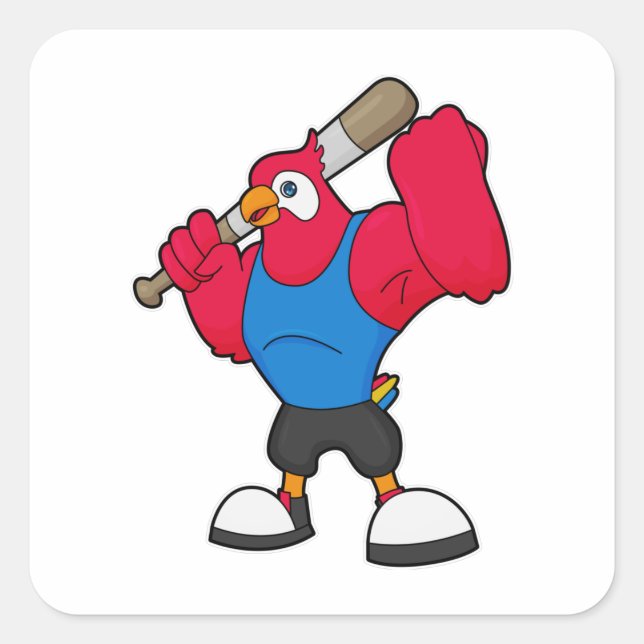 Adesivo Quadrado Papagaio no Baseball com bastão de beisebol (Frente)