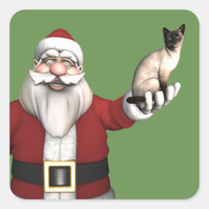 Adesivo Quadrado Papai Noel Adora Seu Gato Siamês