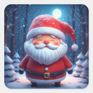 Adesivo Quadrado Papai Noel Alegre na Floresta Nevada