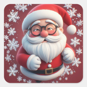 Adesivo Quadrado Papai Noel Alegre Rodeado de Flocos de Neve
