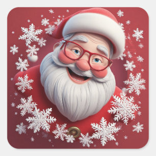 Adesivo Quadrado Papai Noel Alegre Rodeado de Flocos de Neve