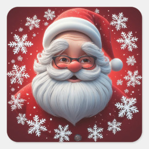 Adesivo Quadrado Papai Noel Alegre Rodeado de Flocos de Neve