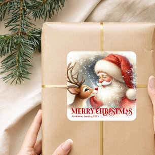 Adesivo Quadrado Papai Noel Alegre Rudolph Personalizado Holida Cri