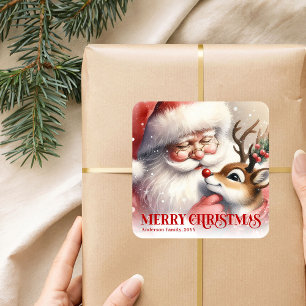 Adesivo Quadrado Papai Noel Alegre Rudolph Personalizado Natal Cria