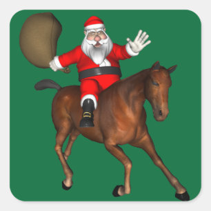 Adesivo Quadrado Papai Noel Andando De Cavalo Marrom