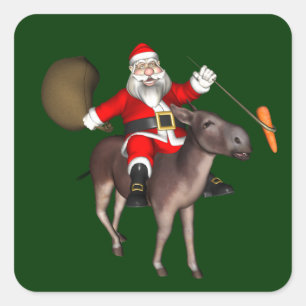 Adesivo Quadrado Papai Noel Andando Em Donkey
