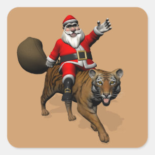 Adesivo Quadrado Papai Noel Andando Um Tigre