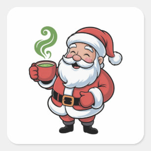 Adesivo Quadrado Papai Noel Bebendo um Natal Matcha