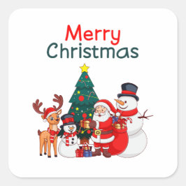 Adesivo Quadrado Papai Noel, Boneco de Neve e Rena Feliz Natal