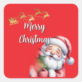 Adesivo Quadrado Papai Noel Bonito e Divertido & Tipografia
