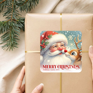 Adesivo Quadrado Papai Noel Bonito Rudolph Personalizado Férias Cri