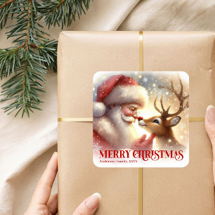 Adesivo Quadrado Papai Noel Bonito Rudolph Personalizado Férias Cri