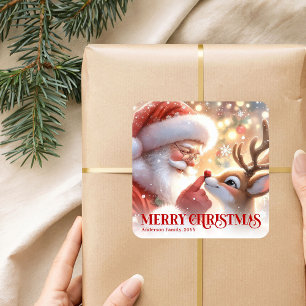 Adesivo Quadrado Papai Noel Brilhante Rudolph Natal Personalizado