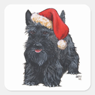 Adesivo Quadrado Papai noel brincalhão de Terrier do Scottish