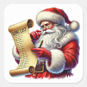 Adesivo Quadrado Papai Noel checando sua longa lista de presentes