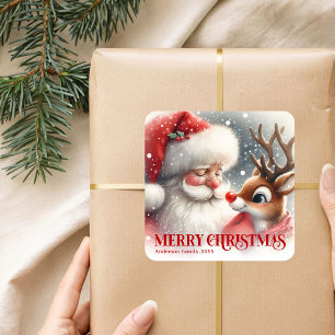 Adesivo Quadrado Papai Noel Clássico Rudolph Personalizado Natal Cr