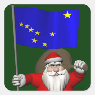 Adesivo Quadrado Papai Noel com a bandeira de Alaska