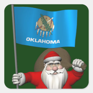 Adesivo Quadrado Papai Noel com a bandeira de Oklahoma