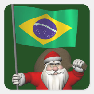 Adesivo Quadrado Papai Noel Com Alferes Do Brasil