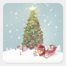 Adesivo Quadrado Papai Noel com Árvore de Natal
