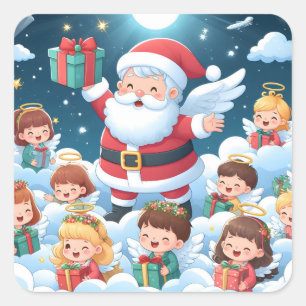 Adesivo Quadrado Papai Noel com crianças