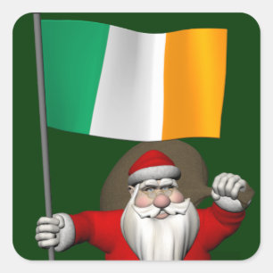 Adesivo Quadrado Papai Noel Com Estandarte Da Irlanda