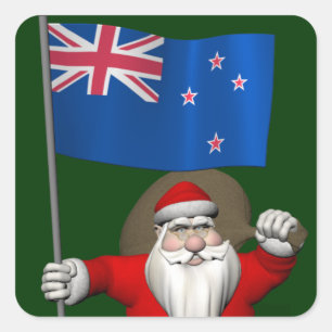 Adesivo Quadrado Papai Noel com Estandarte da Nova Zelândia