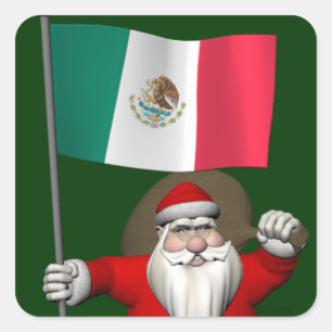 Adesivo Quadrado Papai Noel Com Estandarte Do México