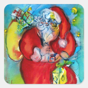 Adesivo Quadrado Papai Noel com lanterna na noite de Natal
