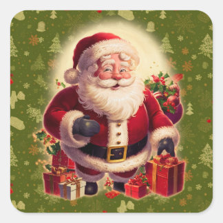 Adesivo Quadrado Papai Noel Com Presentes 