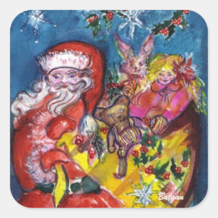 Adesivo Quadrado Papai Noel com presentes