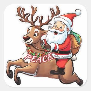 Adesivo Quadrado Papai Noel com presentes de paz