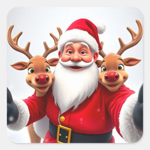 Adesivo Quadrado Papai Noel com Rena Celebrando o Natal