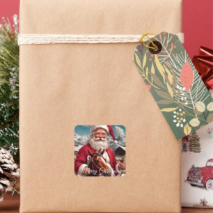 Adesivo Quadrado Papai Noel da Montanha Rochosa e Seu Cavalo