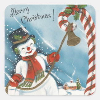 Adesivo Quadrado Papai Noel da Neve Sorridente Vintage Retro Natal