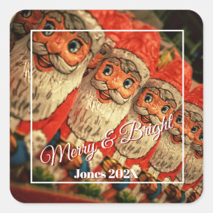 Adesivo Quadrado Papai Noel de Chocolate Rótulo Personalizado de Na