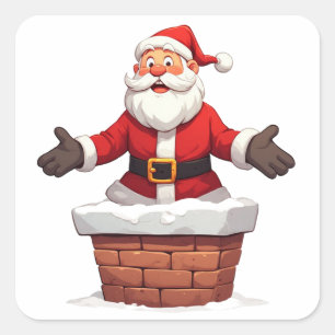 Adesivo Quadrado Papai Noel Descendo pela Chaminé Feliz Natal