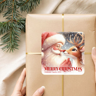 Adesivo Quadrado Papai Noel Divertido Rudolph Personalizado Natal C