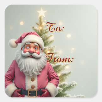 Adesivo Quadrado Papai Noel Divertido Tema de Feriado