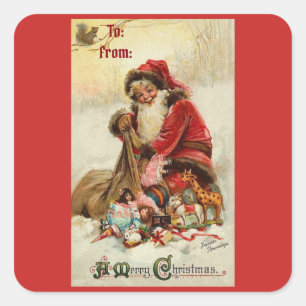 Adesivo Quadrado Papai noel do vintage do Feliz Natal