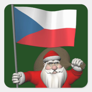 Adesivo Quadrado Papai Noel doce com a bandeira da república checa