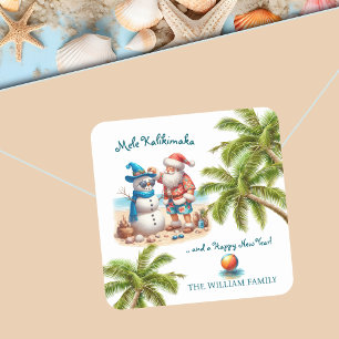 Adesivo Quadrado Papai Noel e Boneco de Neve Mele Kalikimaka Natal
