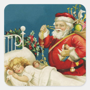 Adesivo Quadrado Papai noel e quadrado pequeno do Natal da menina