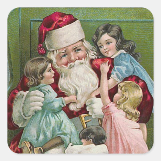 Adesivo Quadrado "Papai Noel e Quatro Crianças" (Frente)