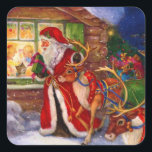 Adesivo Quadrado Papai Noel e Rudolph<br><div class="desc">santa claus christmas rudolph,  bela noite alegre de arte,  presente que engraçado,  animal presente,  vermelho feliz,  rena de xmas de neve,  nova celebração feliz inverno,  ilustração de desenho animado de feriado,  pintura retro de pintura,  natal santa claus rudolph, </div>