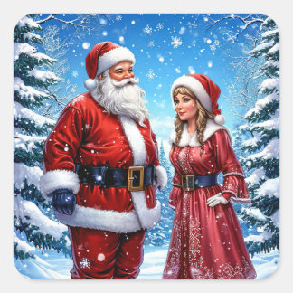 Adesivo Quadrado Papai Noel e Sra. Claus Festivos
