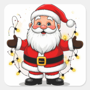 Adesivo Quadrado Papai Noel em Pé com Luzes de Natal