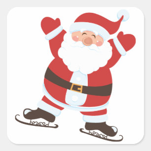 Adesivo Quadrado Papai Noel em skates de gelo