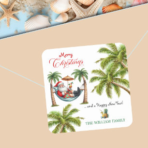Adesivo Quadrado Papai Noel em um Natal em uma Ilha Tropical