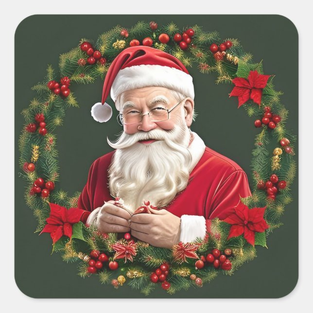Adesivo Quadrado Papai Noel em uma Rua Festiva (Frente)